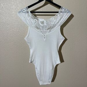 La Perla Tricot Vintage Elegant White Lace Bodysuit